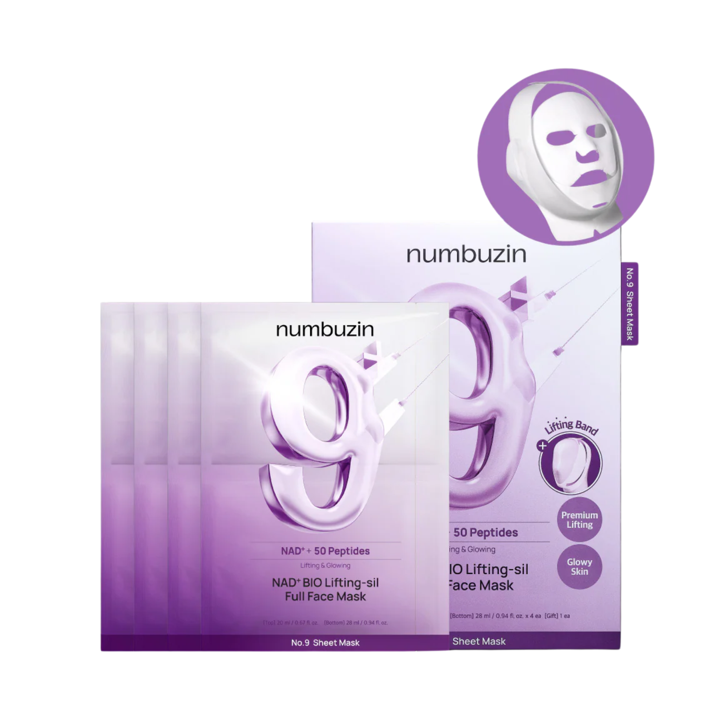 No.9 NAD+ BIO Lifting-sil Full Face Mask (1 Sheet + Lifting Band)
